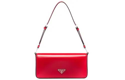PRADA Shiny Leather One Shoulder Handbag, Crossbody Bag Women's Red