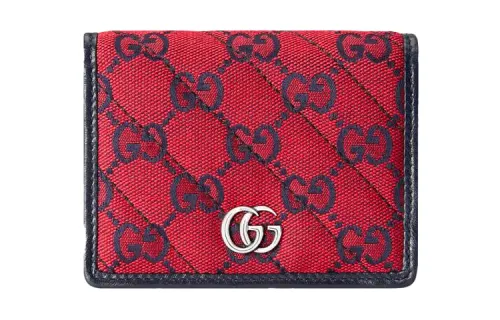 GUCCI Quilting Canvas With Leather Card Holder, Canvas Bag, Wallet Women's Red/Blue