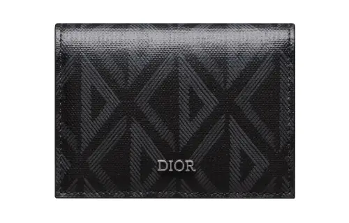 DIOR Cowhide Patchwork Canvas Business Card Holder Men's Black