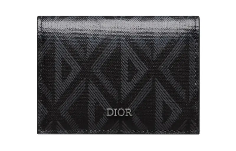 DIOR Cowhide Patchwork Canvas Business Card Holder Men's Black