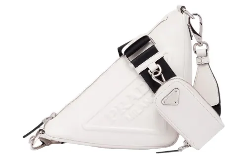 PRADA Triangle Leather Triangle Bag, Crossbody Bag, Shoulder Bag Men's White