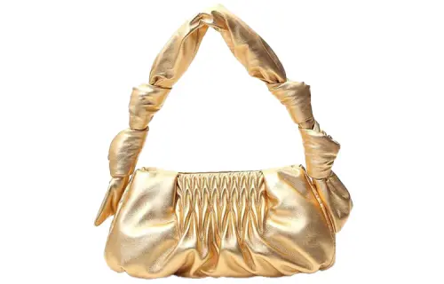 MIU MIU Leather One Shoulder Handbag Women's Gold
