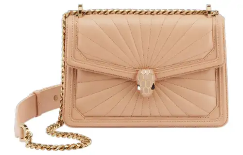 BVLGARI Serpenti Diamond Blast Sheepskin Chain Shoulder Bag, Crossbody Bag Women's Beige