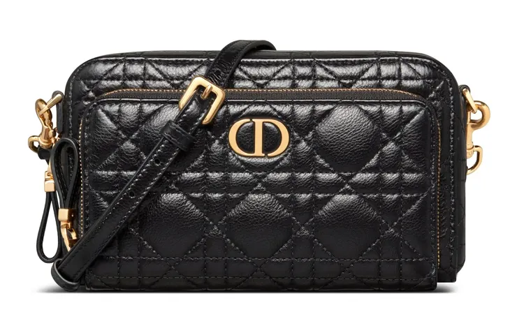 DIOR Cow Leather One Shoulder Crossbody Clutch Women's Black
