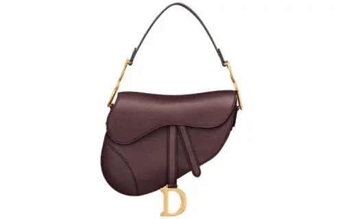 DIOR Saddle Grained Calfskin Saddle Bag, One Shoulder Handbag Women's Dark Red