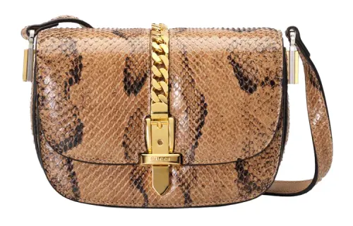 GUCCI Sylvie 1969 Python Skin Crossbody Bags Mini Women's Tan
