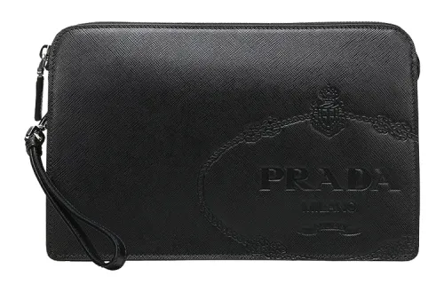 PRADA Cow Leather Clutch Men's Black