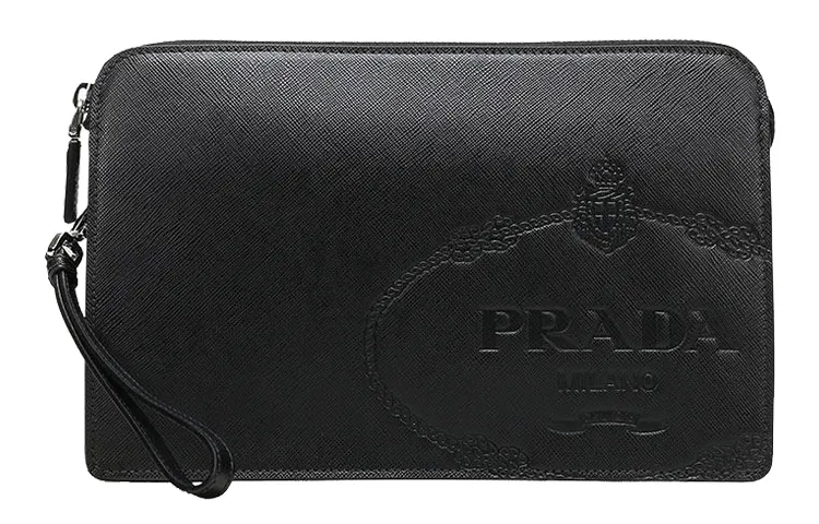 PRADA Cow Leather Clutch Men's Black