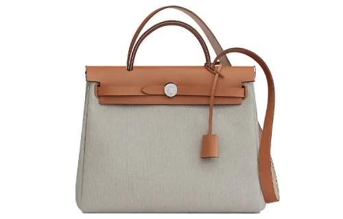 HERMES Herbag Zip Canvas With Hunter Cow Leather Shoulder Bag, Crossbody Bag, Handbag 31 Unisex