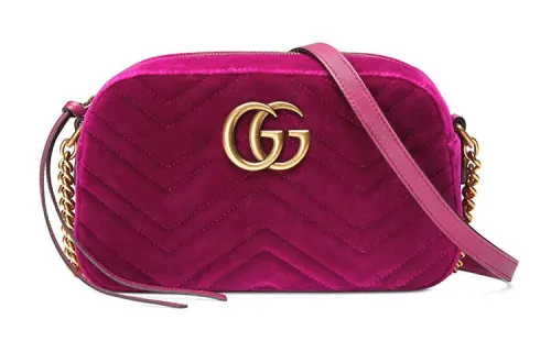 GUCCI Velvet Camera Bag, Shoulder Bag, Crossbody Bag Small Women's Fuchsia