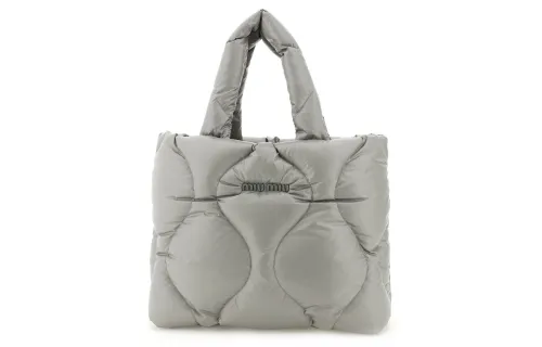 MIU MIU Miu Miu padded and quilted soft technical fabric clutch women's gray