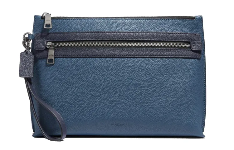 COACH Academy Cow Leather Clutch Large Men's Blue