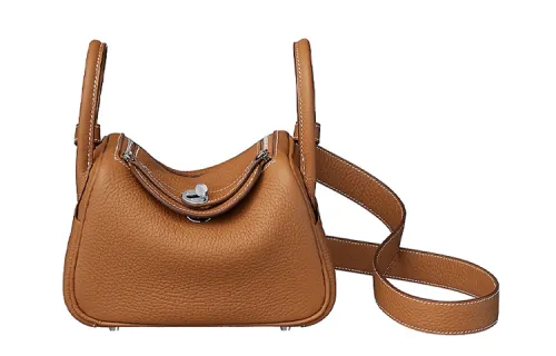 HERMES Lindy Taurillon Clemence Cow Leather Handbags 19 Women's 37 Gold Brown