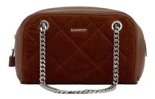 Burberry Cube Corduroy With Lambskin Combination Bowling Bag, Handbag, Shoulder Bag Women's Tan