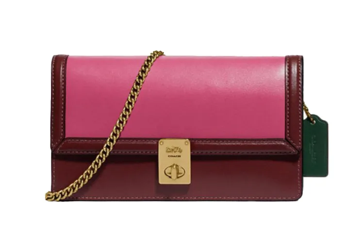 COACH Hutton Leather Crossbody Bag Shoulder Bags Small Women's Red Pink Multicolor