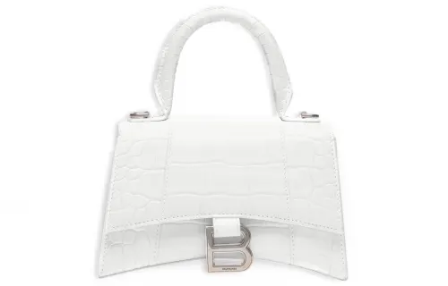 Balenciaga Hourglass Crocodile Embossed Top Handle Bag Xs White