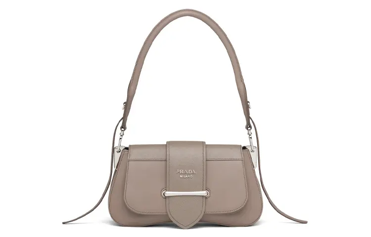 PRADA Sidonie Calfskin One Shoulder Handbag Women's Clay Gray