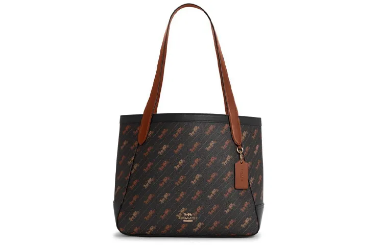 COACH Coated Canvas With Leather Tote Portable Shoulder Bags Large Women's Brown Black