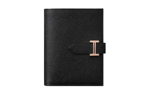 HERMES Bearn Epsom Leather Wallet Women's Black