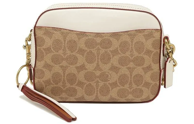 COACH PVC Camera Bag, Crossbody Bag, Shoulder Bag Women's Monogram Brown, Yellow & Multicolor