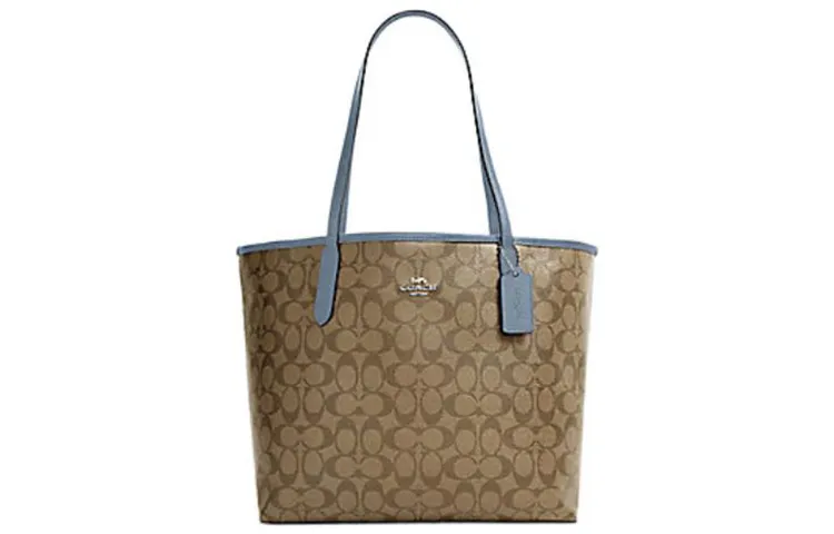 COACH Female City Monogram Large Tote Single-Shoulder Bag Khaki Blue