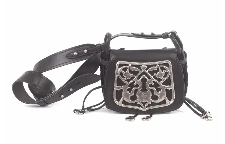 PRADA Leather With Velvet Crossbody Bag, Shoulder Bag Women's Black