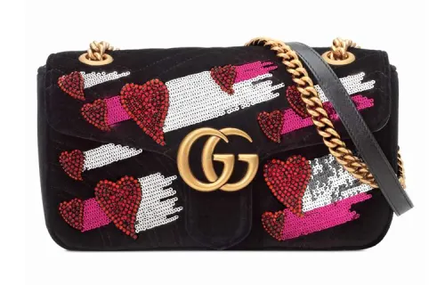 GUCCI Marmont Velvet Chain Crossbody Bag, Shoulder Bag Small Women's Black