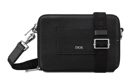 DIOR Grained Calfskin Clutch, Crossbody Bag, Shoulder Bag Men's Black