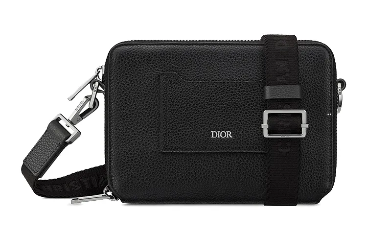 DIOR Grained Calfskin Clutch, Crossbody Bag, Shoulder Bag Men's Black