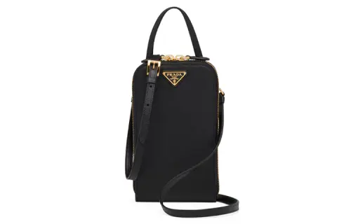 PRADA Saffiano Leather Crossbody Handbag Mini Women's Black