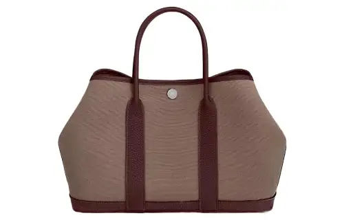 HERMES Garden Party Officier Canvas With Negonda Calfskin Handbag 30 Women's