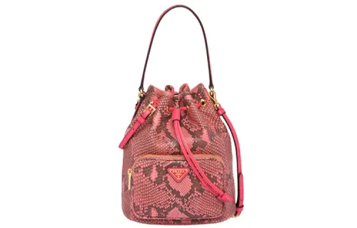 PRADA Python Skin Bucket Bag, Crossbody Handbag Women's Pink