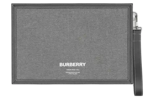 Burberry Cotton Canvas With Leather Trim Storage Bag Clutch Regular Men's Black/Gray