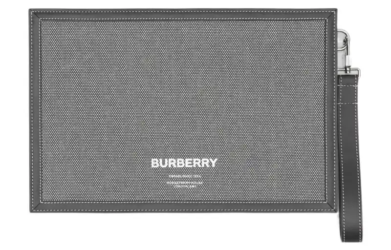 Burberry Cotton Canvas With Leather Trim Storage Bag Clutch Regular Men's Black/Gray