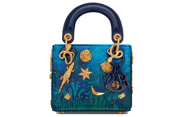 DIOR Dior Lady Dior bag series gold finish metal decoration gradient canvas handbag super mini women's blue