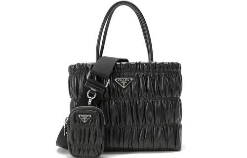 PRADA Pleated Sheepskin Shoulder Bag, Crossbody Bag, Handbag Women's Black