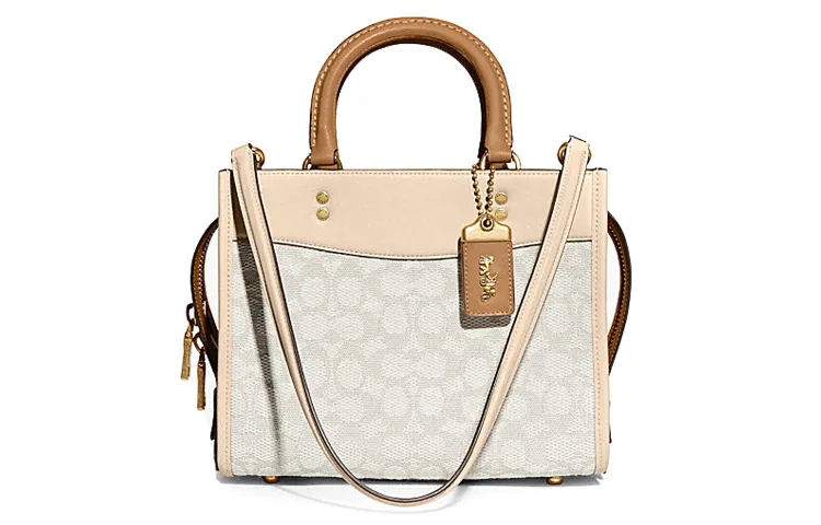 COACH Rogue Jacquard Fabric With Leather Handbag Medium Women's Multicolor