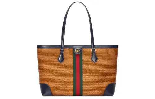 GUCCI Ophidia Fabric With Leather Tote Bag, Shopping Bag, Shoulder Bag, Handbag Medium Women's Camel/Dark Blue