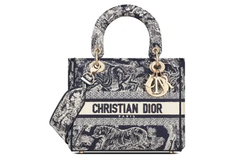 DIOR Lady D Lite Embroidery Handbag, Shoulder Bag, Crossbody Bag Medium Women's Blue