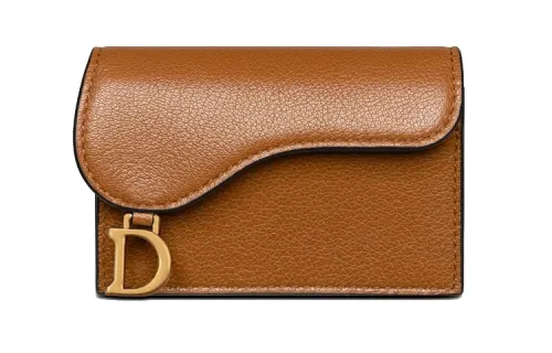 DIOR Saddle Sheepskin Card Holder Card Holder Women's Cognac