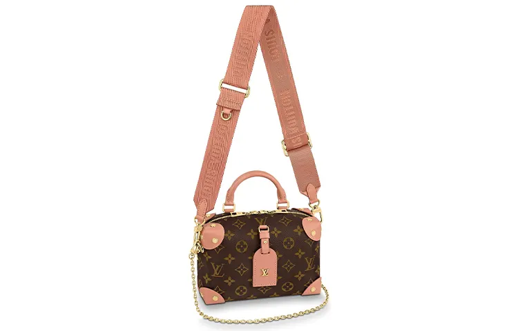 LOUIS VUITTON PETITE MALLE Canvas Hard Box Handbag, Crossbody Bag Women's Peach
