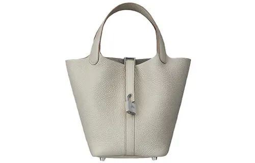 HERMES Picotin Lock Clemence Bullock Leather Basket Bag, Bucket Bag, Handbag 18 Women's 8L Beton Concrete Gray