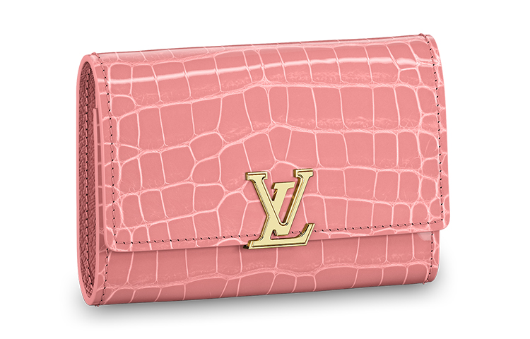 LOUIS VUITTON Capucines series glossy crocodile leather and goatskin lining Capucines short folding wallet women's pink
