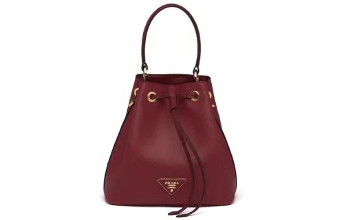 PRADA Saffiano Leather One Shoulder Handbag Unisex Cherry Red