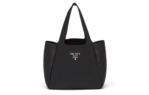 PRADA Leather Basket Bag Handbag Women's Black