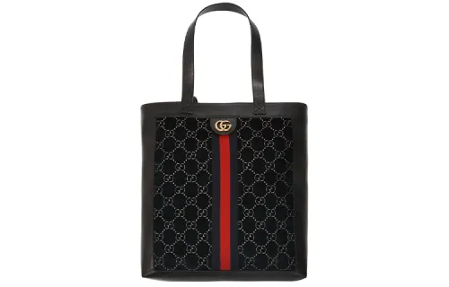 GUCCI Velvet With Leather Tote Bag, Shopping Bag, Shoulder Bag, Handbag Medium Unisex Dark Blue/Black