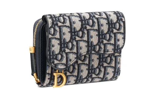 DIOR Saddle Jacquard Canvas Bag Card Holder, Wallet Unisex Blue
