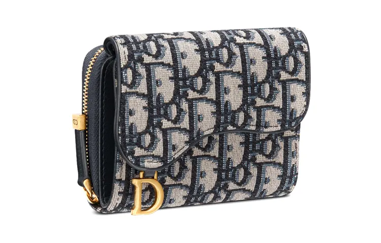 DIOR Saddle Jacquard Canvas Bag Card Holder, Wallet Unisex Blue