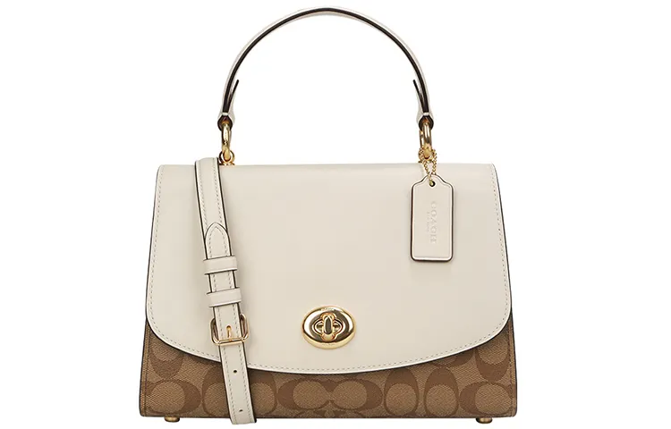 COACH Tilly Leather Handbags Medium Women's White & Brown Monogram