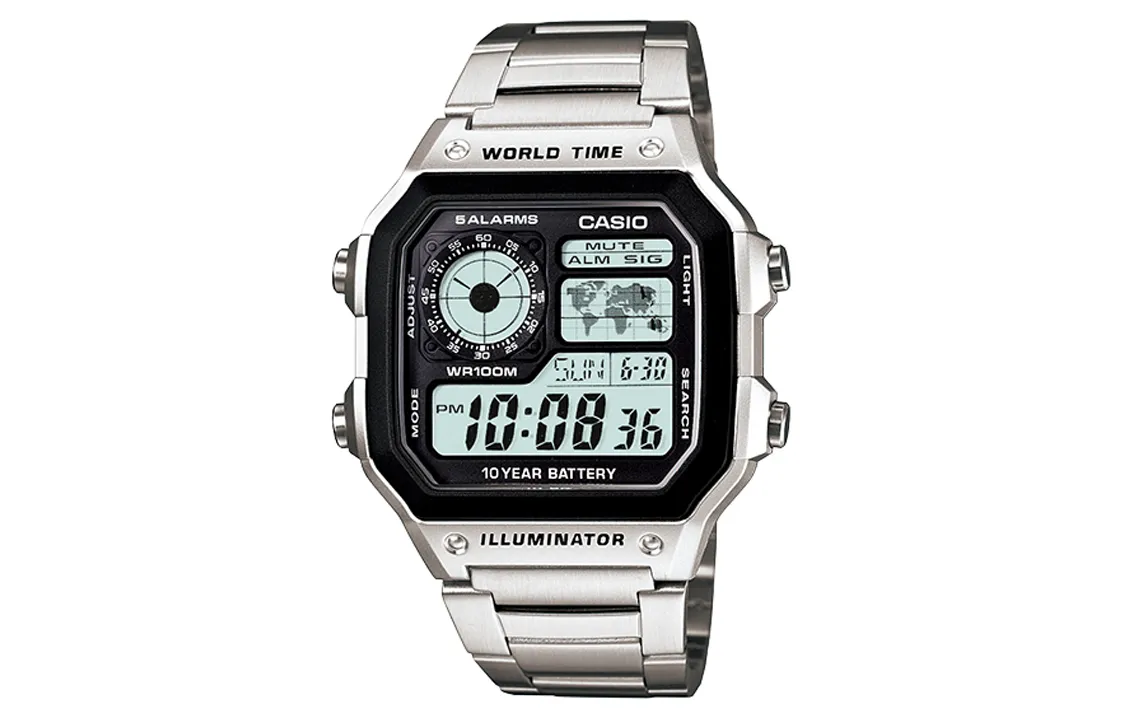 CASIO Square Digital Series Quartz Movement Stainless Steel Strap Watch Men's Watches Black Dial
